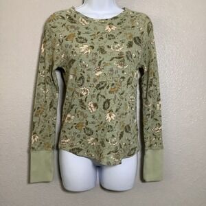 Y2K Green Fairy Grunge Fairycore Boho Hippie Casual Waffle Knit Henley Top XS‎